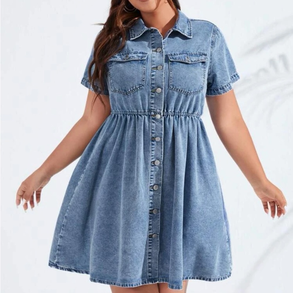 Plus size denim shirt dress
